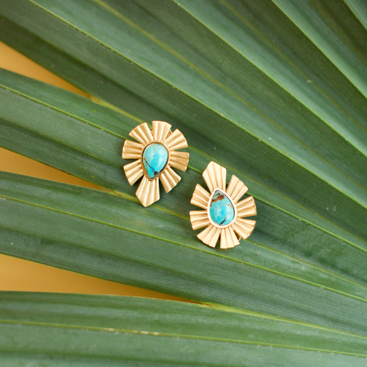 Gold & Bold Stud Earrings - Turquoise