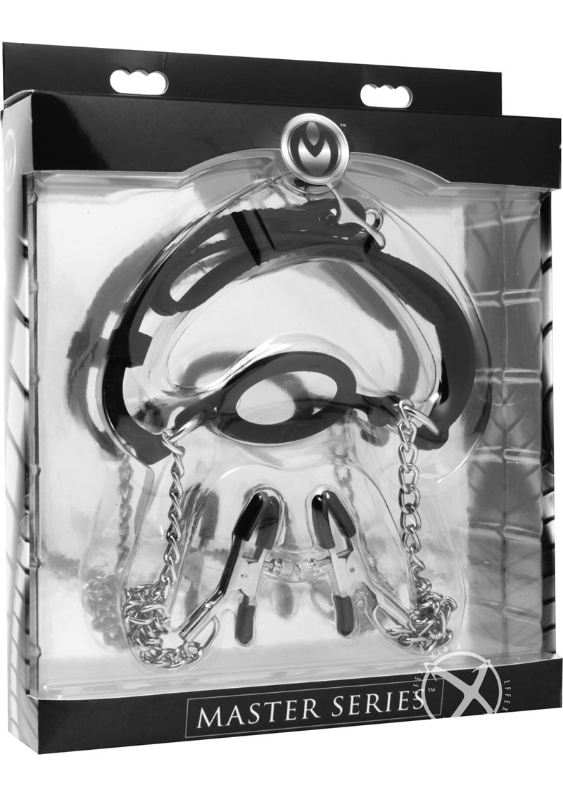 Master Series Mutiny Silicone O-Ring Gag with Nipple Clamps
