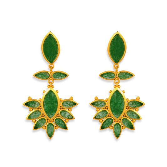 Dreamcatcher Drop Earrings - Green Strawberry Quartz