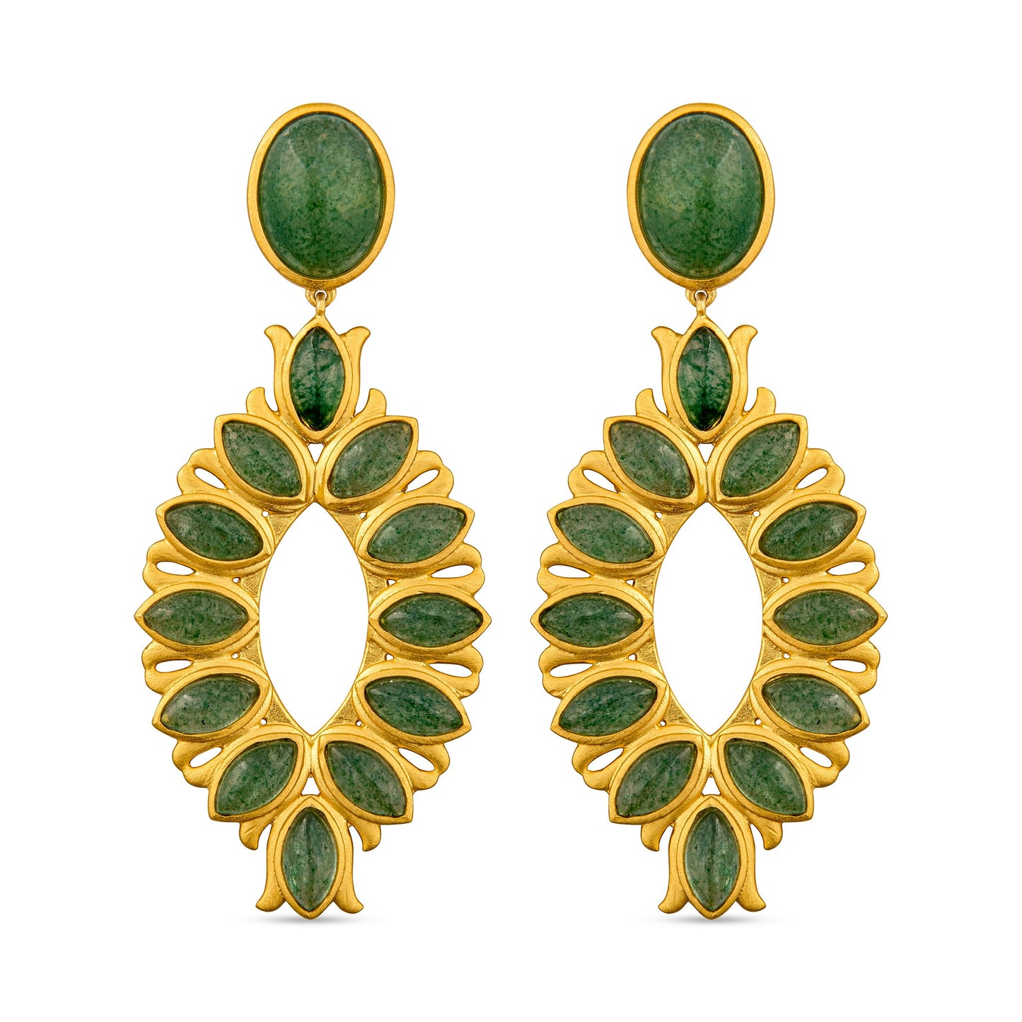 Water Lily Drop Earrings - Green Strawberry Quartz