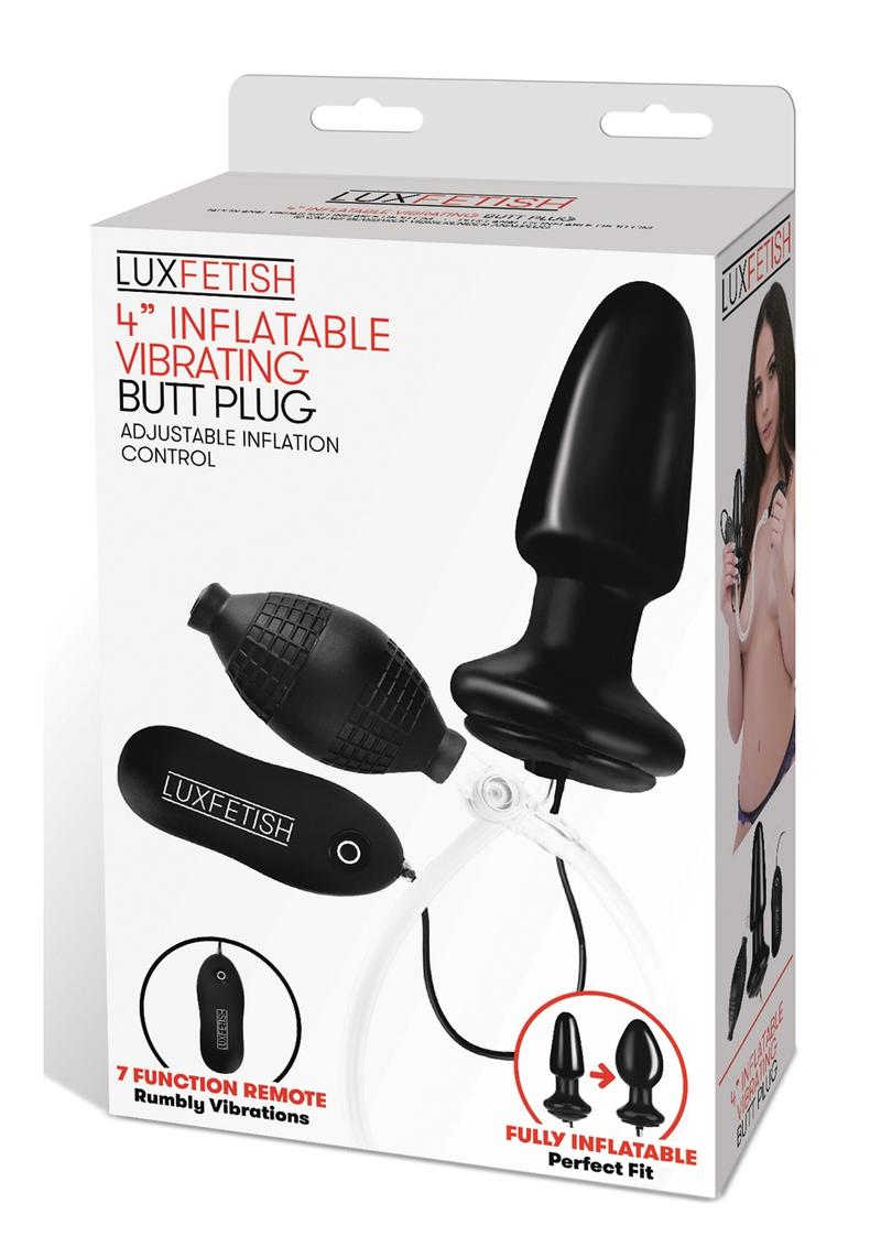 Lux Fetish Latex Inflatable Vibrating Butt Plug with Wired Remote Control