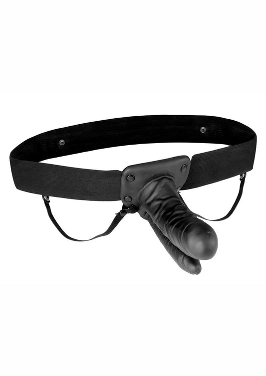 Lux Fetish Unisex Vibrating Hollow Double Penetration Strap-On Dildo with Wired Remote Control
