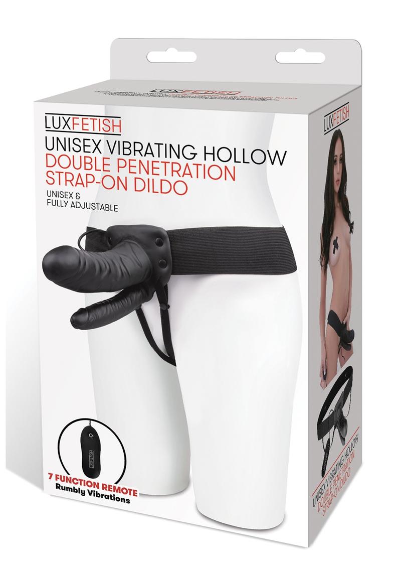 Lux Fetish Unisex Vibrating Hollow Double Penetration Strap-On Dildo with Wired Remote Control