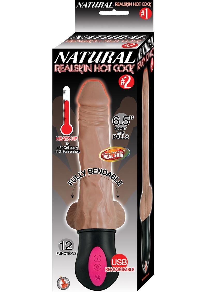 Natural Realskin Hot Cock 2 Rechargeable Warming Dildo with Balls