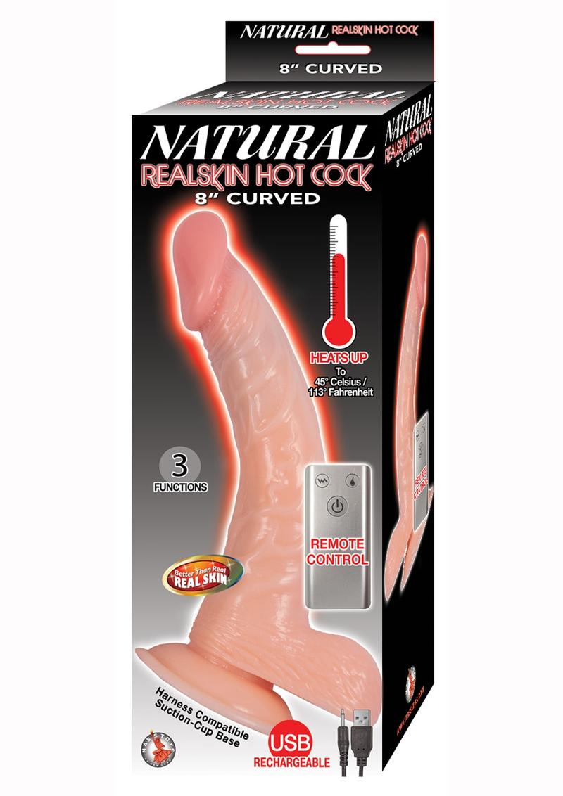 Natural Realskin Hot Cock Curved Warming Rechargeable Dildo