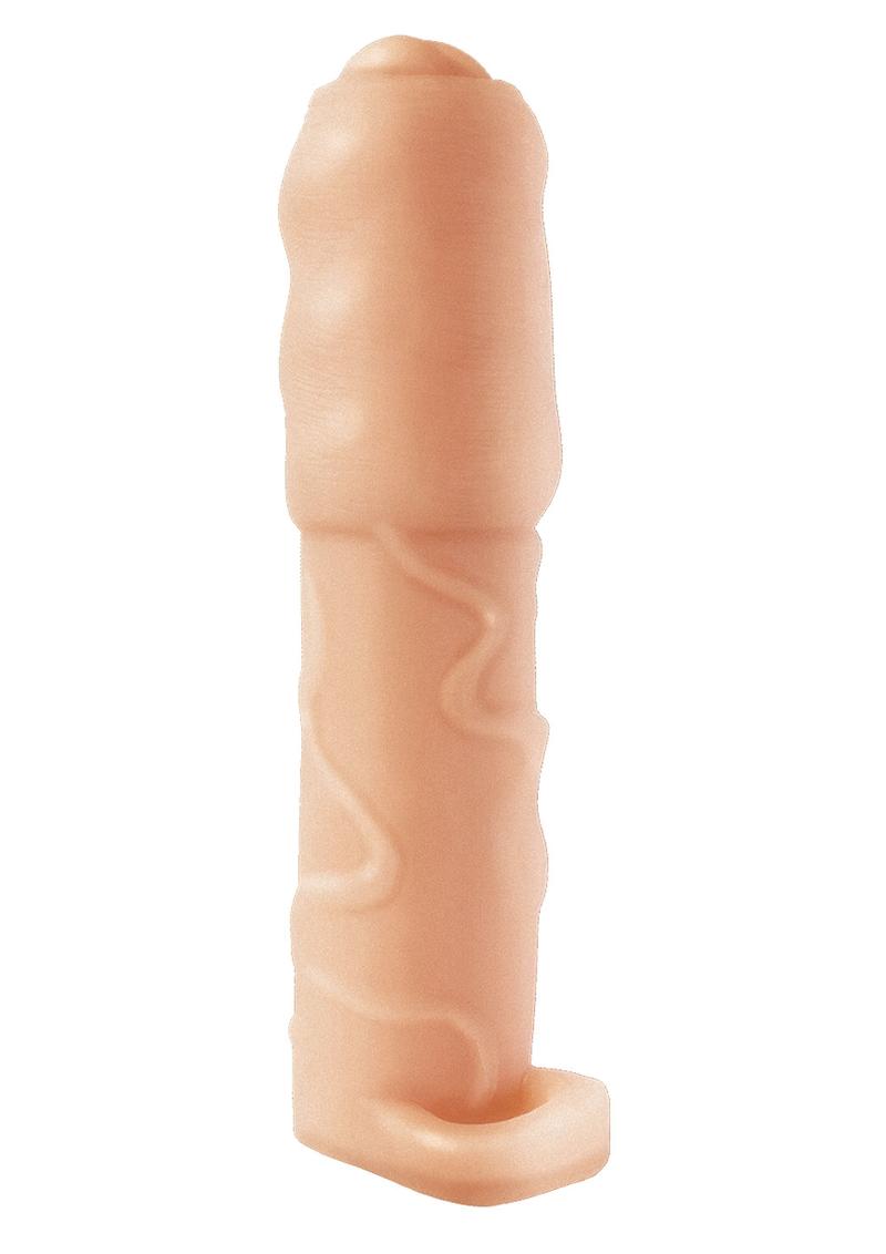 Natural Realskin Vibrating Uncircumcised Penis Extender with Scrotum Ring